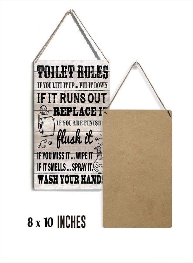 GUDIAO Farmhouse Bathroom Toilet Rules Signs Wall Decor Rustic Wash Your Hands Bathroom Wood Plaque Wooden Hanging Sign Decoration for Home Toilet Door 8 x 10 - Image 2